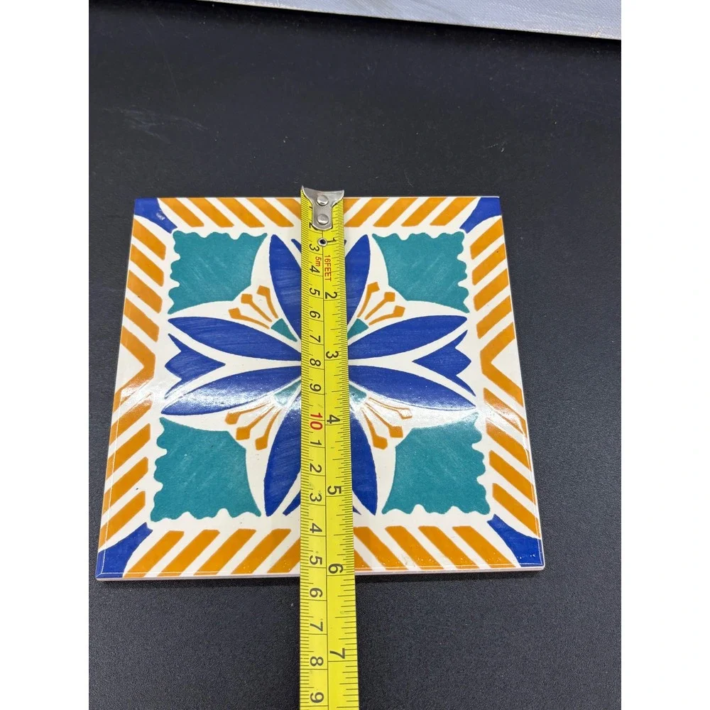 Nova Arte Ceramicas Portugal Decorative Wall Tile Floral Blue Orange 6x6